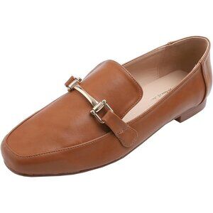 Feversole Women's Bar Trim Camel Grain Pu Round Toe Synthetic Crochet Flats